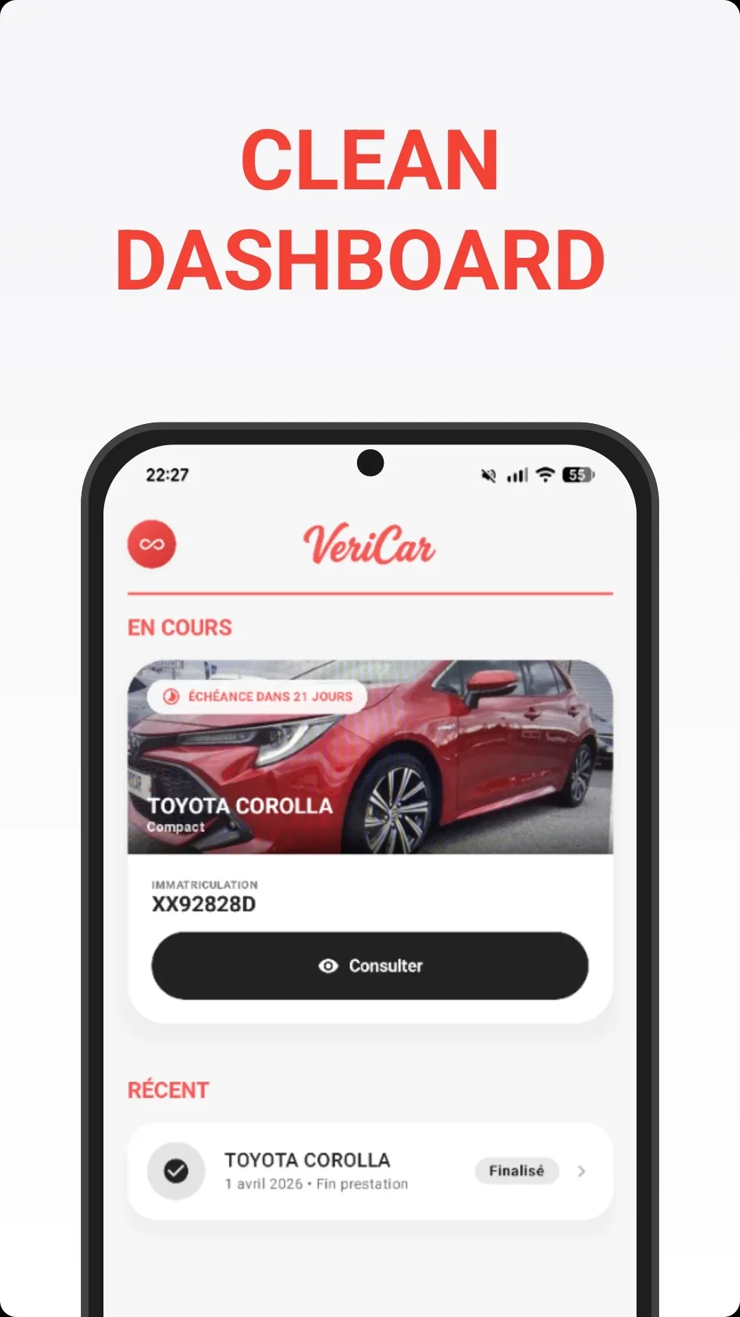 Écran VeriCar : fiche d’identification du véhicule