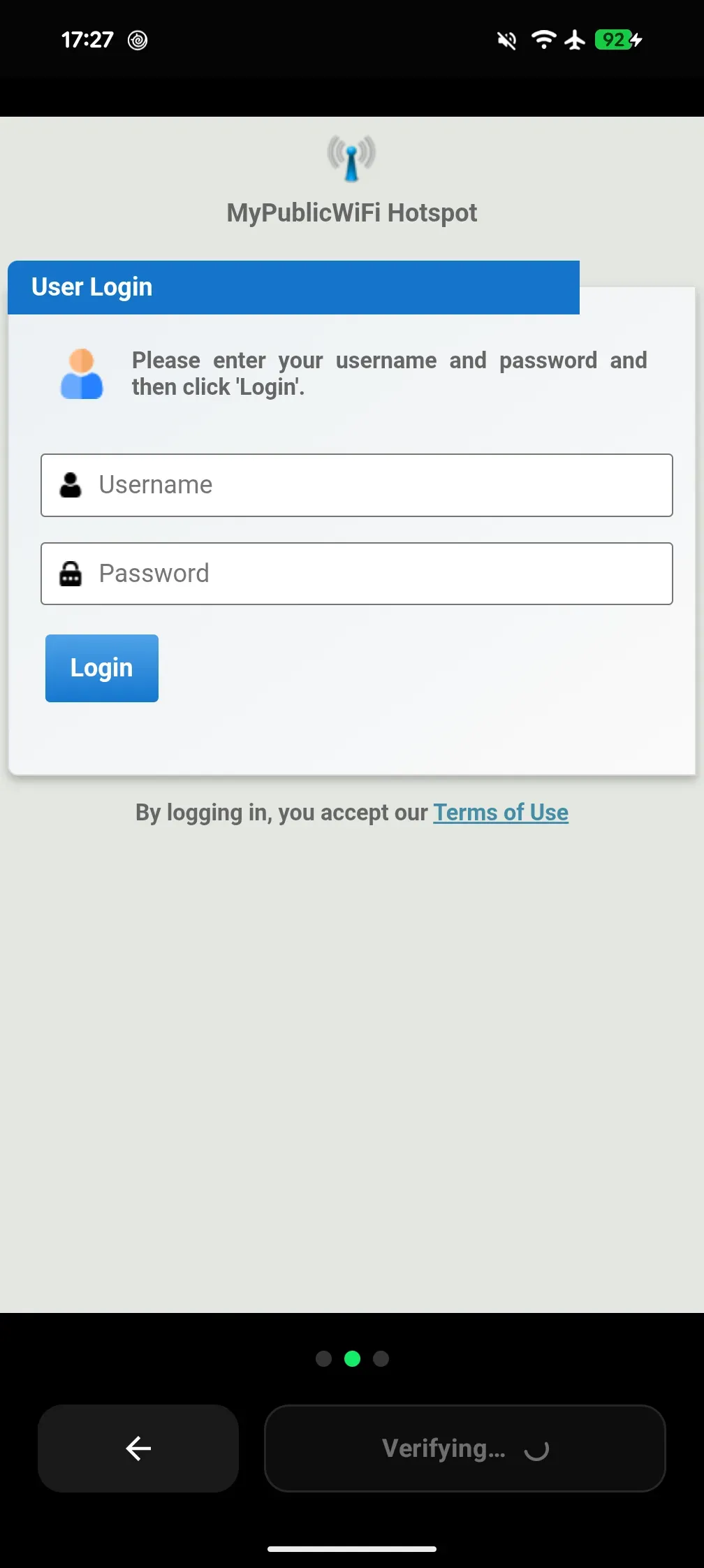 Écran EasyFy : connexion automatique à un réseau public